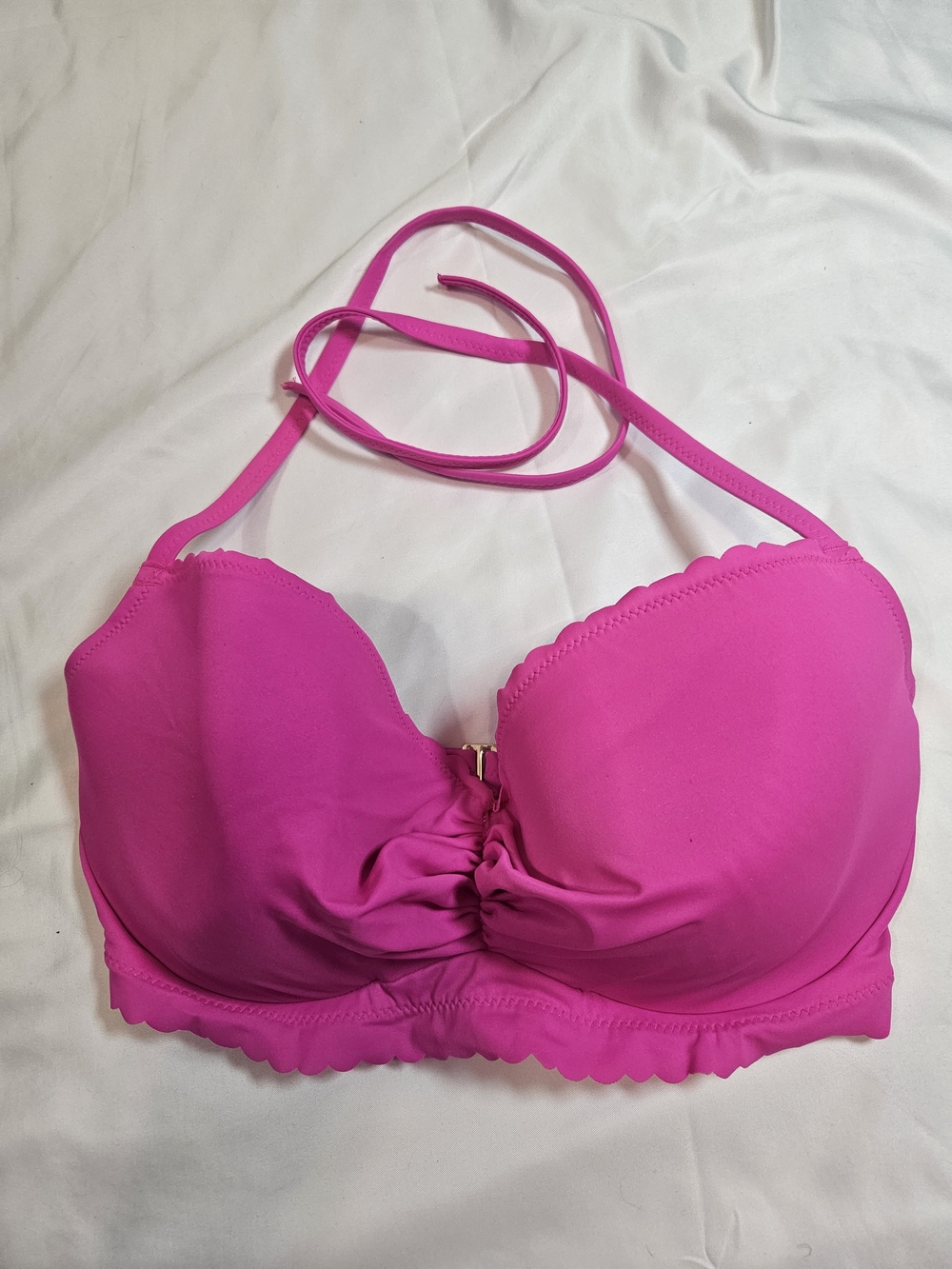 Victoria's Secret Bright Pink Scalloped Halter Bikini Top